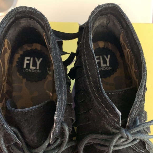 Fly black suede fringe wedge boots - Picture 5 of 8